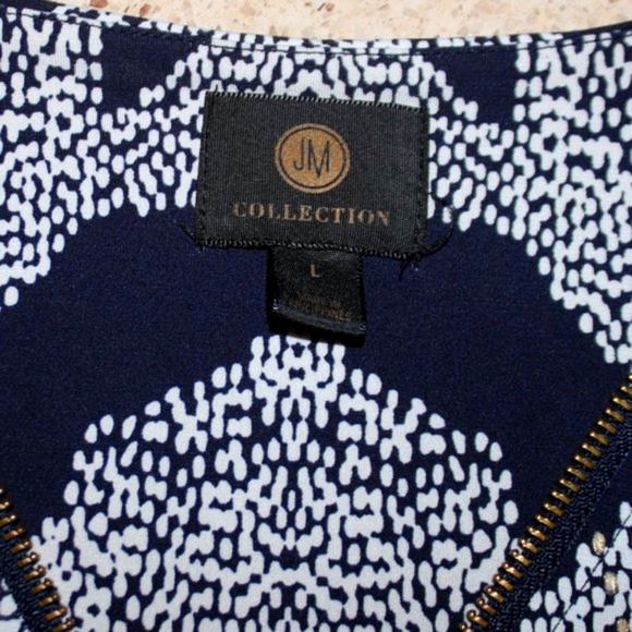 JM Collection V-Neck Navy & Metallic 3/4 Sleeve  Zebra Print Top - Picture 12 of 15